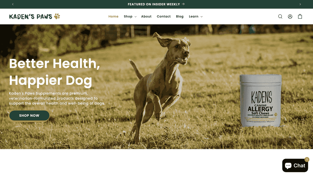 Kaden's Paws — E-commerce · Pet Wellness project by DotVertex